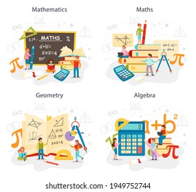 Math school subject set. Learning mathematics, geometry and algebra