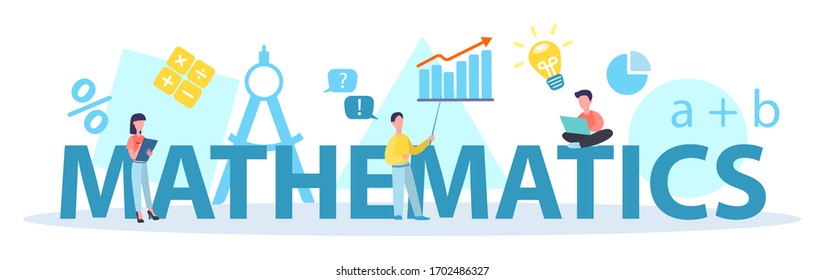 Math school subject typographic header concept. Learning mathematics, idea of education and knowledge. Science, technology, engineering, mathematics education. Isolated flat vector illustration