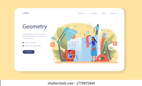 Math school subject web banner or landing page. Learning mathematics, idea of education and knowledge. Science, technology, engineering, mathematics education. Isolated flat vector illustration