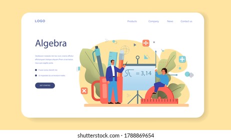 Math school subject web banner or landing page. Learning mathematics, idea of education and knowledge. Science, technology, engineering, mathematics education. Isolated flat vector illustration