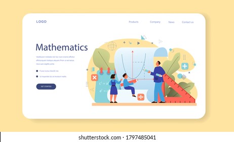 Math school subject web banner or landing page. Learning mathematics, idea of education and knowledge. Science, technology, engineering, mathematics education. Isolated flat vector illustration