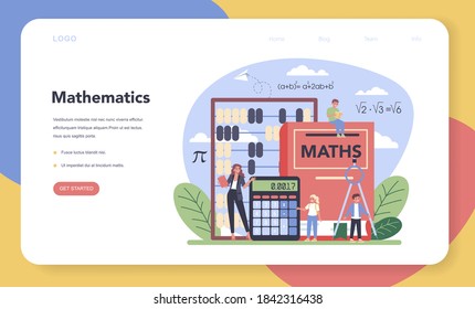 Math school subject web banner or landing page. Learning mathematics, idea of education and knowledge. Science, technology, engineering, mathematics education. Isolated flat vector illustration