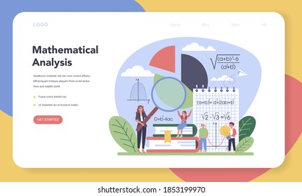 Math school subject web banner or landing page. Learning mathematics, idea of education and knowledge. Science, technology, engineering, mathematics education. Isolated flat vector illustration
