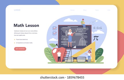 Math school subject web banner or landing page. Learning mathematics, idea of education and knowledge. Science, technology, engineering, mathematics education. Isolated flat vector illustration