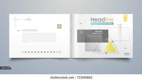 Math Science Book Frame Surface. A4 Brochure Cover Design. Title Sheet Model. Triangle, Line, Square, Arrow, Tetragon Blocks Icon. Modern Vector Front Page Art. Official Ad Banner Texture. Flier Font