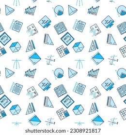 Math Science creative seamless pattern - Mathematics Education and Science concept vector colored background