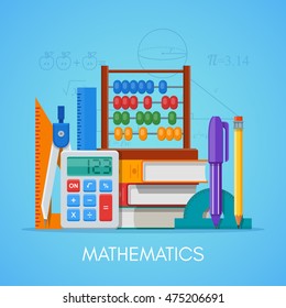 Math science education concept vector poster in flat style design.