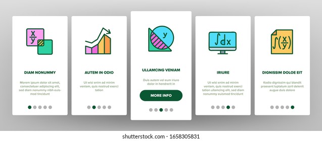 Math Science Education Onboarding Icons Set Vector. Math Formula And Function, Geometry Figure And Binary Code, Calculator And Book Illustrations