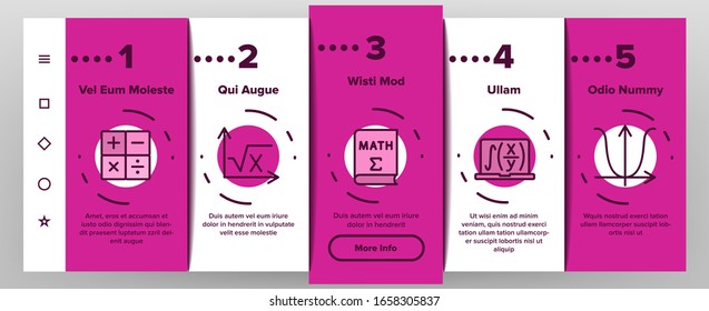 Math Science Education Onboarding Icons Set Vector. Math Formula And Function, Geometry Figure And Binary Code, Calculator And Book Illustrations