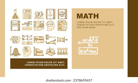 math science education school landing web page vector. physics formula, equation mathematics, technology student algebra study geometry math science education school Illustration