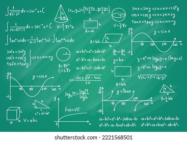 Mathe Science formuliert eine dünne Linie auf grünem Hintergrund. Vektorgrafik des Bildungskonzepts oder des Wissenschaftskonzepts