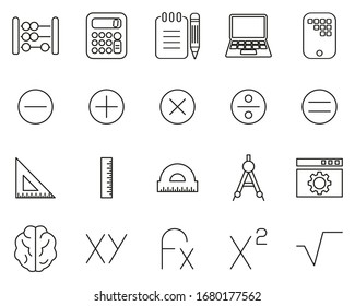 Math Or Math Science Icons Black & White Thin Line Set Big