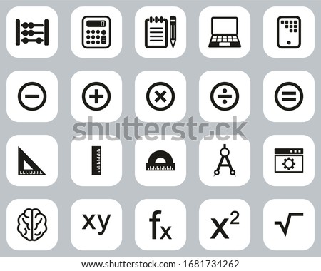 Math Or Math Science Icons. Black & White Big Set.