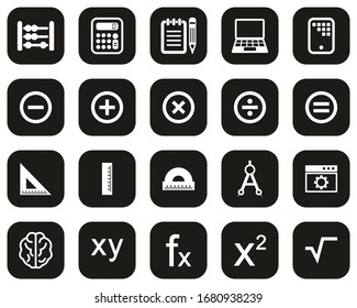 Math Or Math Science Icons White On Black Flat Design Circle Set Big