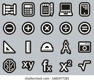 Math Or Math Science Icons White On Black Sticker Set Big