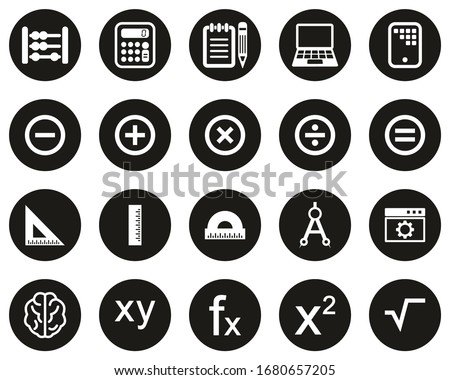 Math Or Math Science Icons White On Black Flat Design Set Big