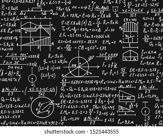 Math science vector seamless texture, mathematical formulas