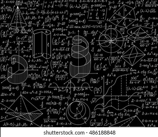 Math scientific vector endless seamless pattern with formulas, plots and equations. You can use any color of background