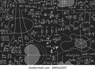 Math scientific vector seamless background with equations, formulas and calculations