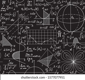 Math scientific vector seamless pattern with equations, formulas and calculations. You can use any color of background