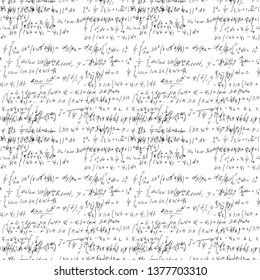 Math seamless board with handwritten mathematical and physics formulas and proves. Vector 