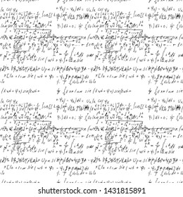 Math seamless board with handwritten mathematical and physics formulas and proves. Vector 