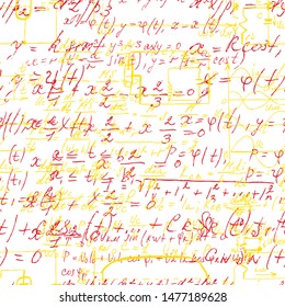 Math seamless board with handwritten mathematical and physics formulas and proves. Vector 