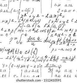 Math seamless board with handwritten mathematical and physics formulas and proves. Vector 