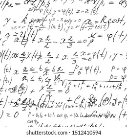 Math seamless board with handwritten mathematical and physics formulas and proves. Vector 