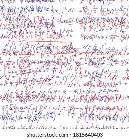 Math seamless board with handwritten mathematical and physics formulas and proves. Vector 
