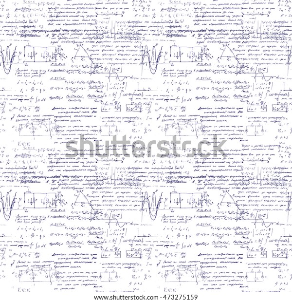 Math
seamless pattern with handwriting of various operations and step by
step solutions. Geometry, math, physics, electronic engineering
subjects. Lectures. Lessons record. Blue pen
ink.