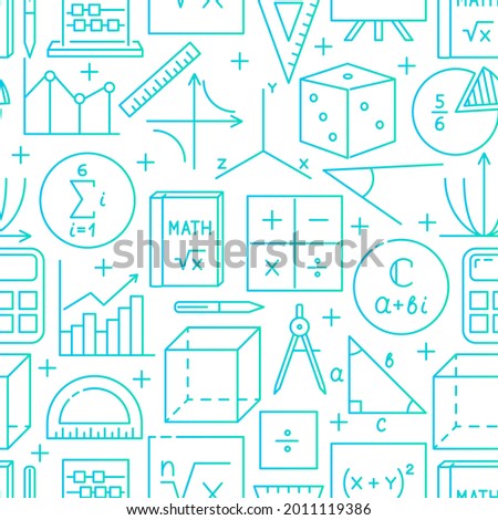 Math seamless pattern in line style. Science background with math symbols. Vector illustration.