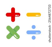 Math sign. Addition, subtraction, division, multiplication. Education, school learning concept. Colored outline vector design isolated illustration.