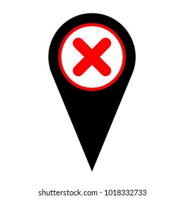 Math sign illustration. Vector. Flat white icon in red circle at black marker on white background. Isolated.