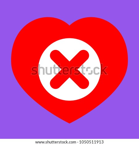 Math sign illustration. Vector. White icon in red heart at lavender background.