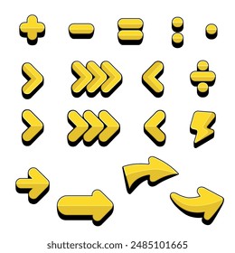 Math signs, arrows, cursors - vector set, yellow icons on white background