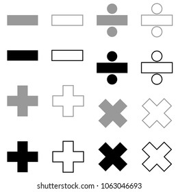 Math signs icon set grey black color