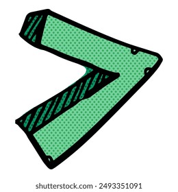 Math symbol greater than hand drawn halftone color vector illustration