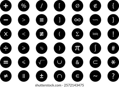 Math symbol icon set. Mathematical symbol for working with calculations. calc, calculator, math icon. simple math symbols. Education, school learning, mathematic concept. Flat vector design EPS10