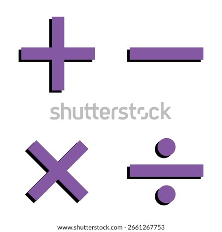 Math symbol. Plus icon, Minus icon, Multiply icon, Divide icon. Mathematical symbol. eps 10