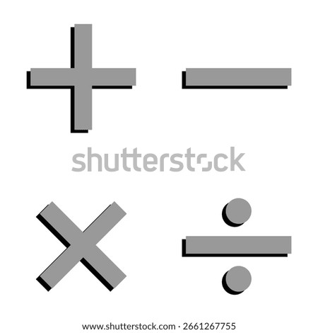 Math symbol. Plus icon, Minus icon, Multiply icon, Divide icon. Mathematical symbol. eps 10