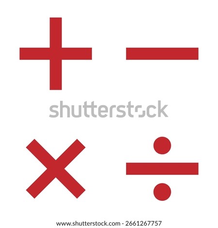 Math symbol. Plus icon, Minus icon, Multiply icon, Divide icon. Mathematical symbol. eps 10