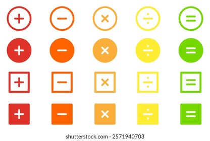 Math symbol Plus minus equal icon multiply division addition substraction multiplication division equal calculating basic mathematic outline colorful