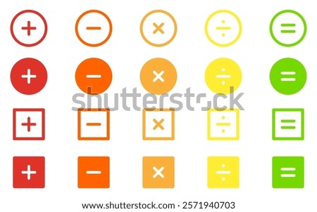 Math symbol Plus minus equal icon multiply division addition substraction multiplication division equal calculating basic mathematic outline colorful