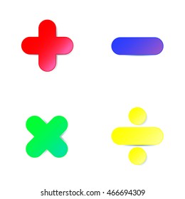 Math symbol : plus,minus,multiply,divide in colorful paper cut on white background