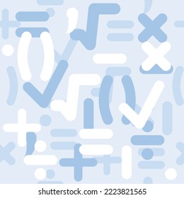 Math Symbol Seamless Pattern Vector Illustration Background For Scrapbook, Flyers, Posters, Web, Greeting Cards