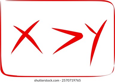 math symbol x is greater than y in doodle style