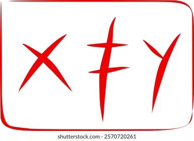 math symbol x is not equal to y in doodle style