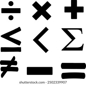 Math symbols in black color vector.
