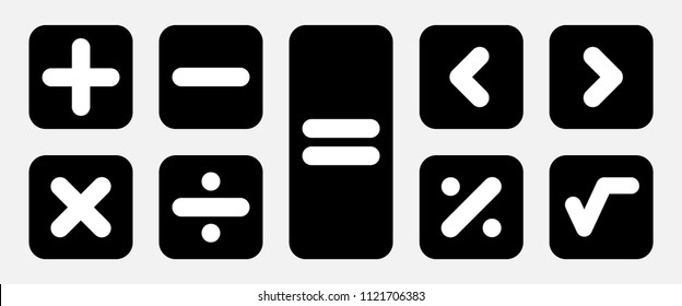 Math symbols, black and white isolated icons set, vector illustration.